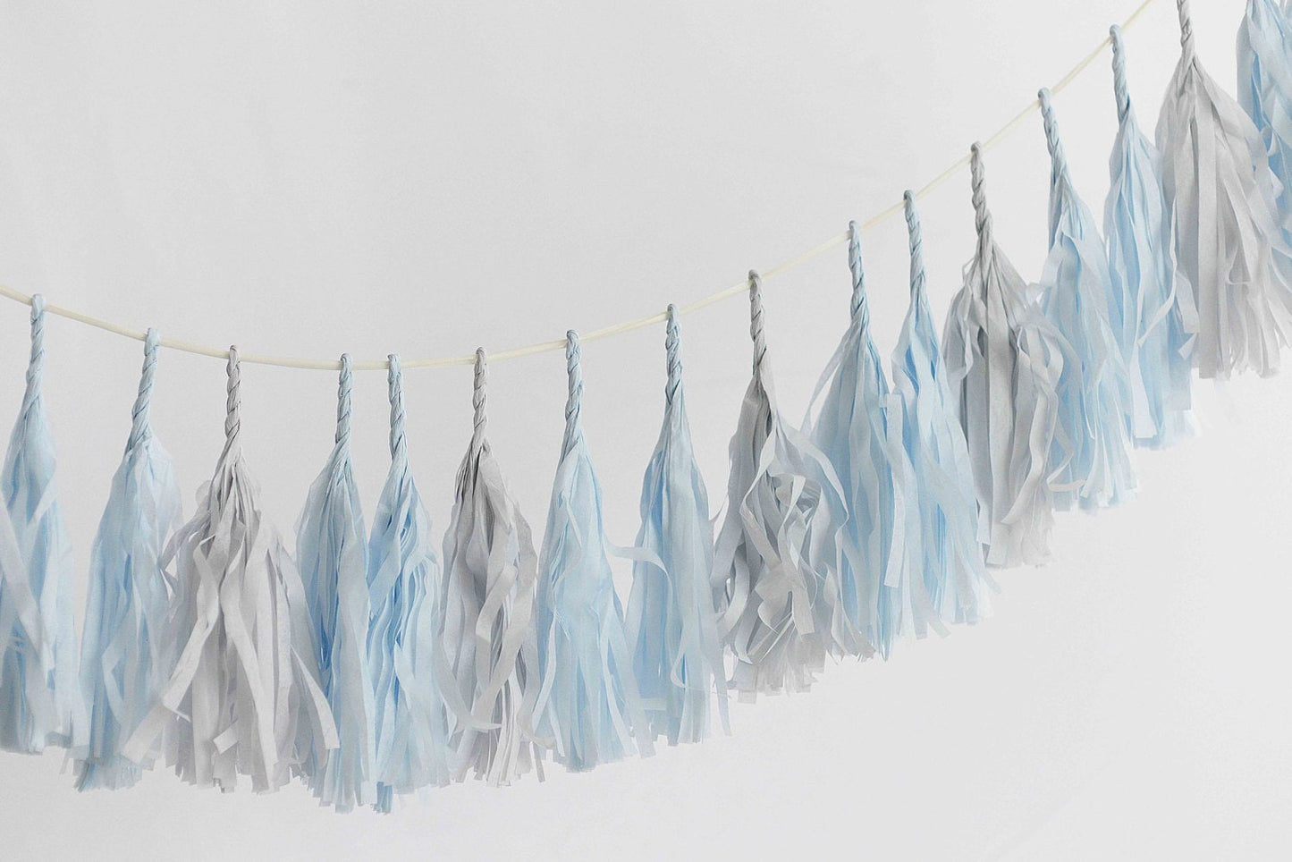 Light Blue & Grey Tassel Garland: Handmade Party Decoration