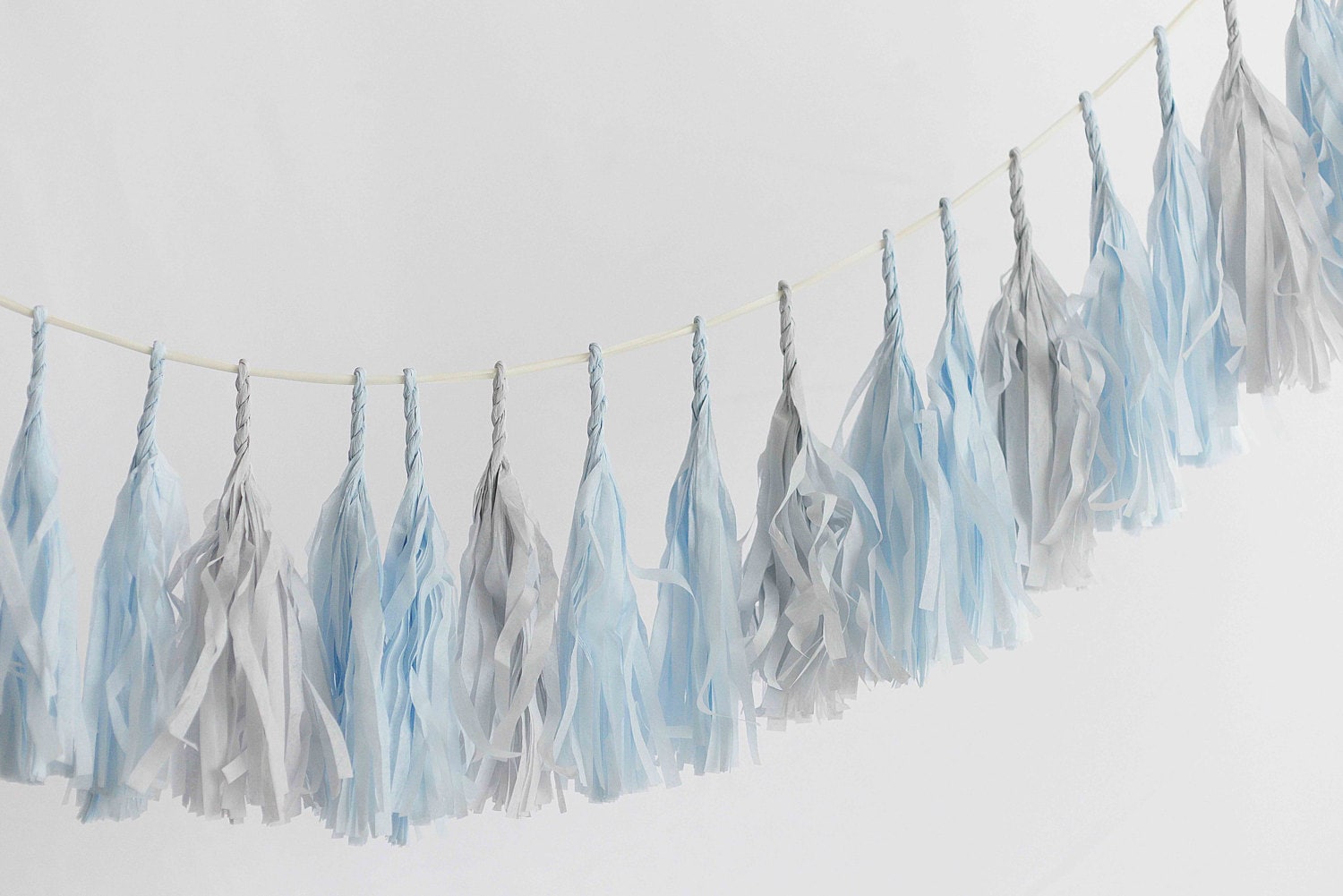 Light Blue & Grey Tassel Garland: Handmade Party Decoration