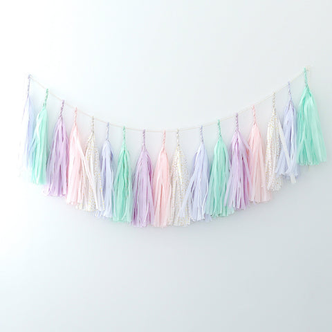 Paper Tassel Garland party decoration Pastel mint lilac light pink unicorn birthday party wedding bridal shower decor fully assembled