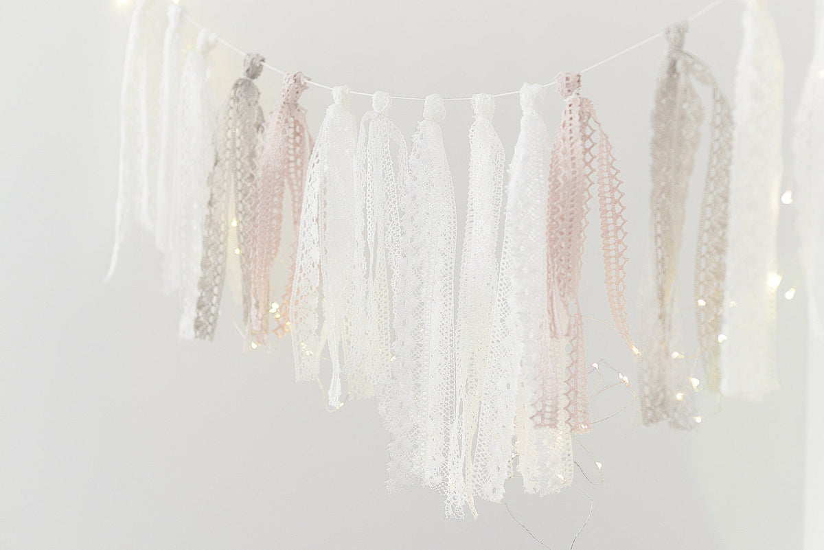 Linen Crochet Tassel Garland: Boho Nursery, Wedding, Party Decor