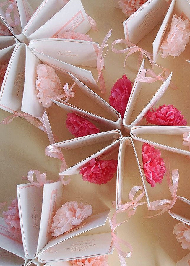 Set of 50 Paper Pom Pom Decorations - Wedding Table Decor Paper Flowers Pink Party Decorations - eco friendly