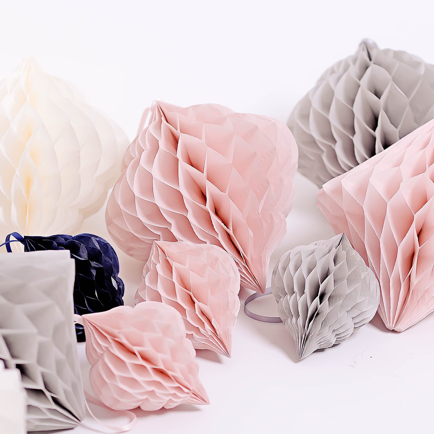 Dusty pink wedding decor |  honeycomb paper pom poms set | Pastel paper pom pom garland
