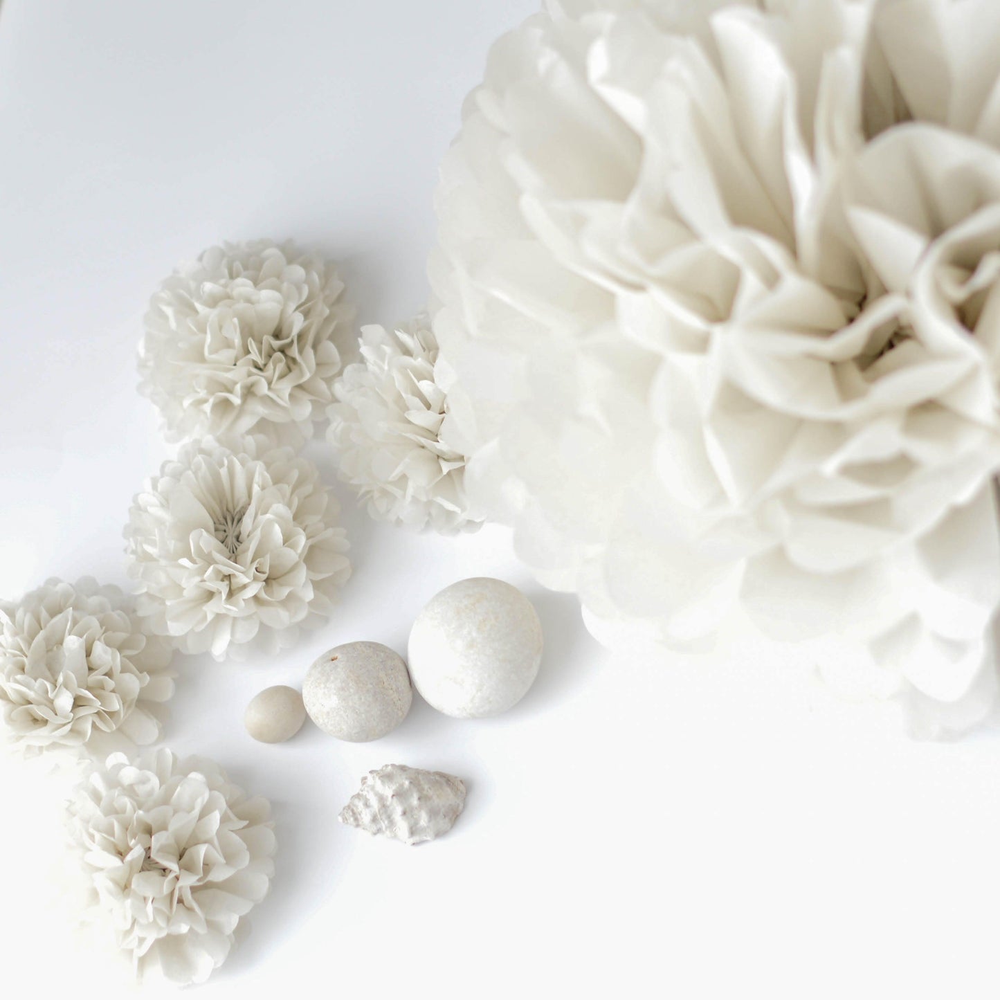 Paper pom poms in almond milk Rustic boho wedding decorations oatmeal neutral Paper flowers baby shower, bridal shower, birthday decor