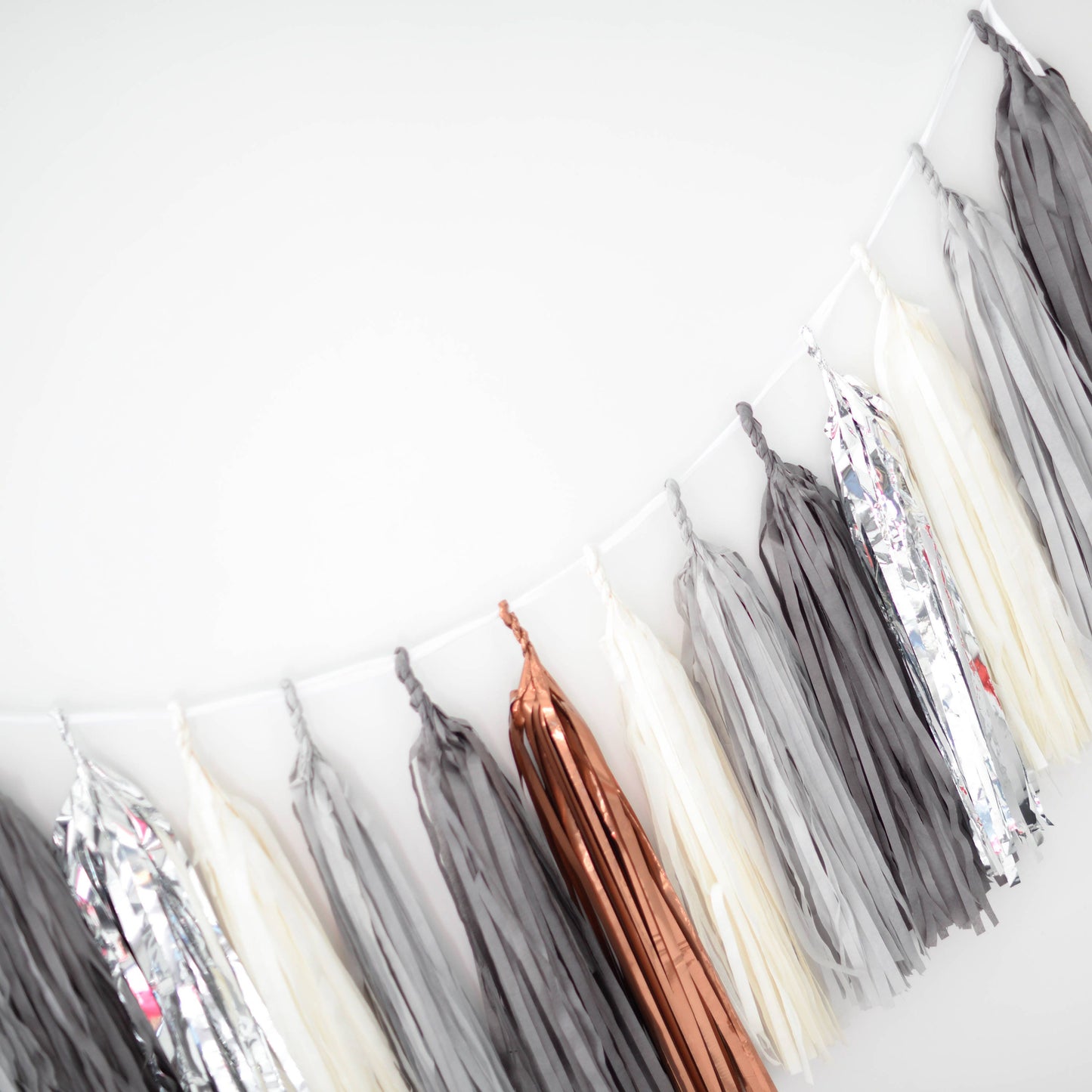 Metallic Silver, Bronze, and Grey Paper Tassel Garland | Fringe Birthday Banner