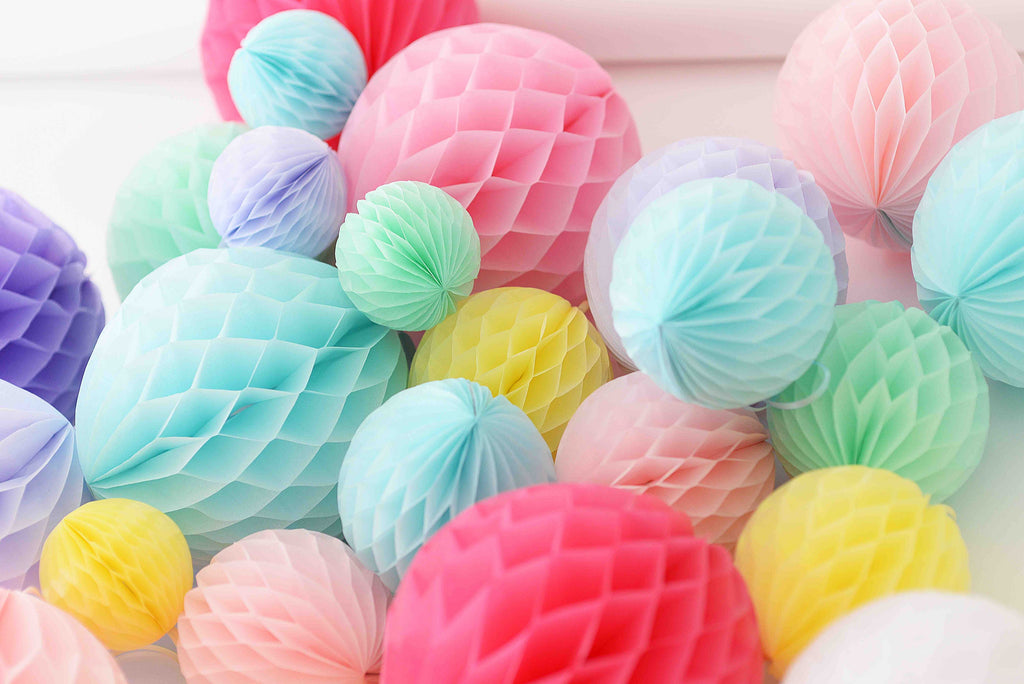 Customised Paper honeycomb set 16 mixed size party decoration set- wedding, birthday party decor
