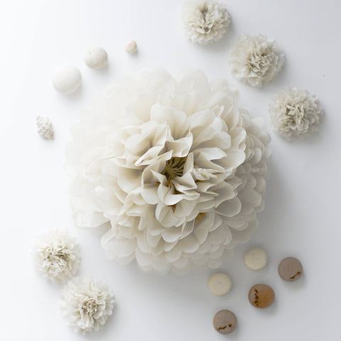 Paper pom poms in almond milk Rustic boho wedding decorations oatmeal neutral Paper flowers baby shower, bridal shower, birthday decor
