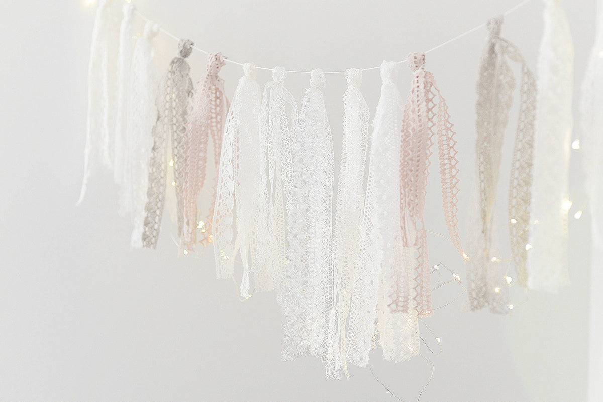 Linen Crochet Tassel Garland: Boho Nursery, Wedding, Party Decor