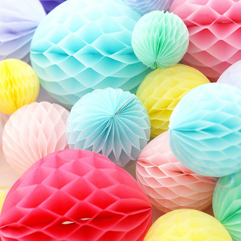 Set of 4 Mixed Size Paper Honeycomb Balls - Custom Colors for Birthday Parties, Weddings, Baby Showers & Shop Displays