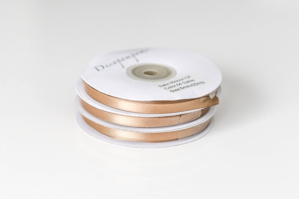 Sable Tan Double-Sided Satin Ribbon 6mm & 12mm | Premium Gift Wrap and Craft Ribbon - high quality