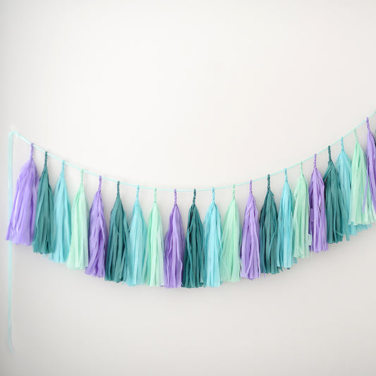 Mermaid Tassel Garland: Teal, Aqua, Lilac Party Banner
