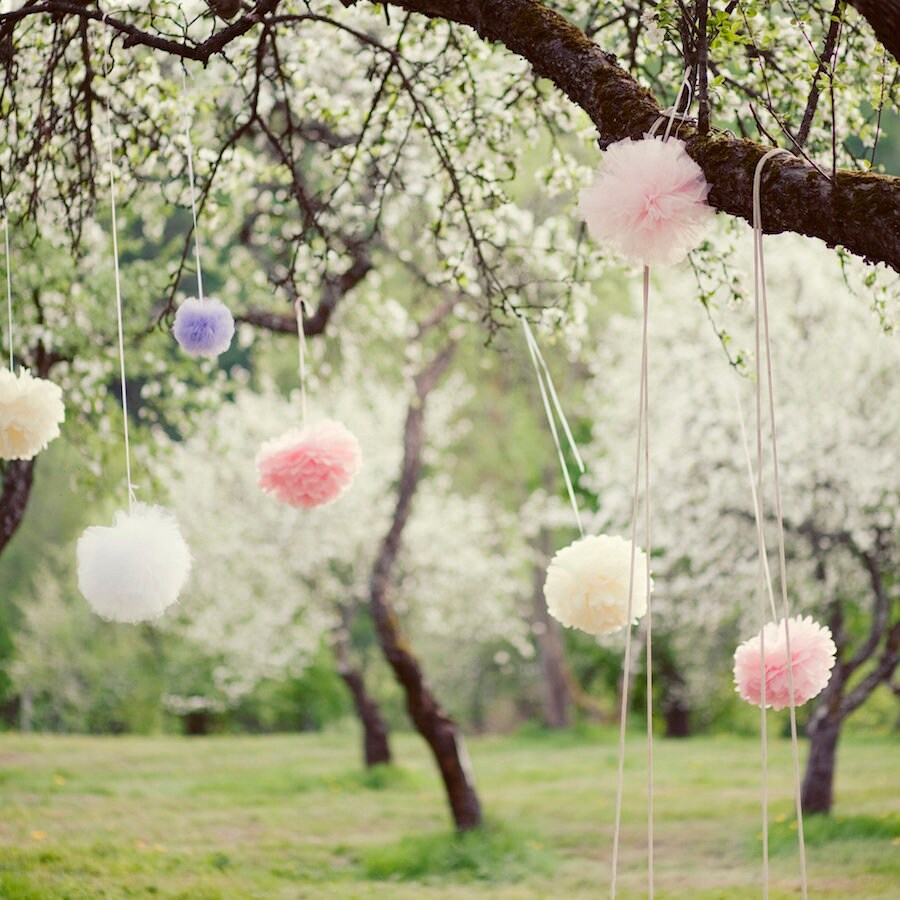 Small size Paper Pom Poms Set - 50 Eco-Friendly Pom Poms for Engagement Party, Bridal Shower, Custom Colors