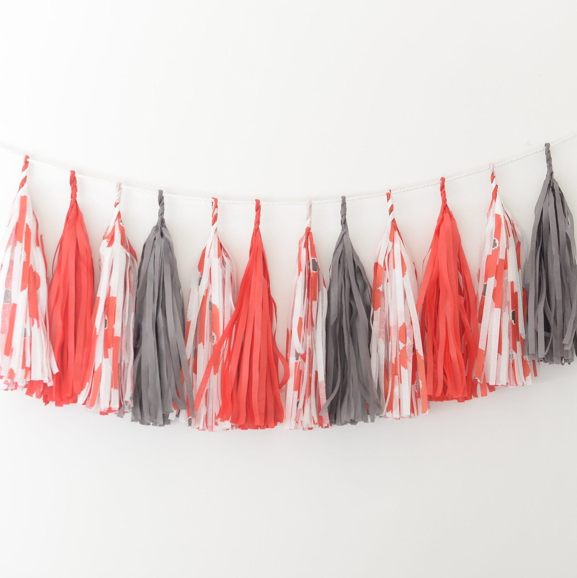 Red Floral Paper Tassel Garland: Party Decoration