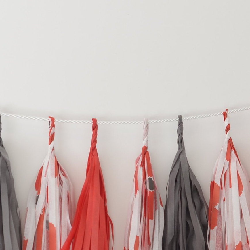 Red Floral Paper Tassel Garland: Party Decoration