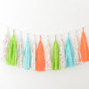 Paper tassel garland party decoration - Colourful kids party decor fringe garland FULLY ASSEMBLED - light blue, orange and green, animal