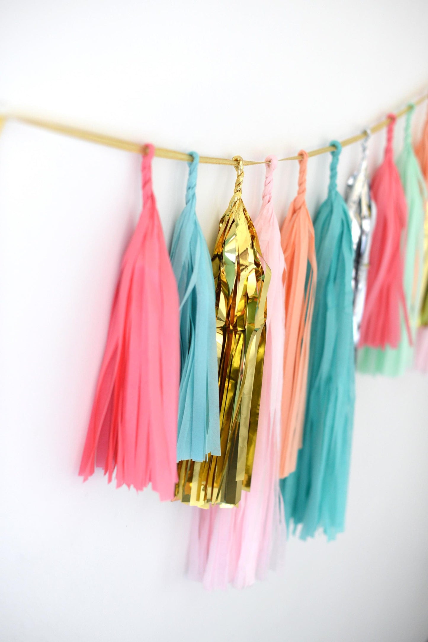 Fully Assembled Paper Tassel Garland - Nursery Decor, Party Decorations, 1st Birthday, Balloon Tail, Coral, Mint, Silver, Gold, Pink