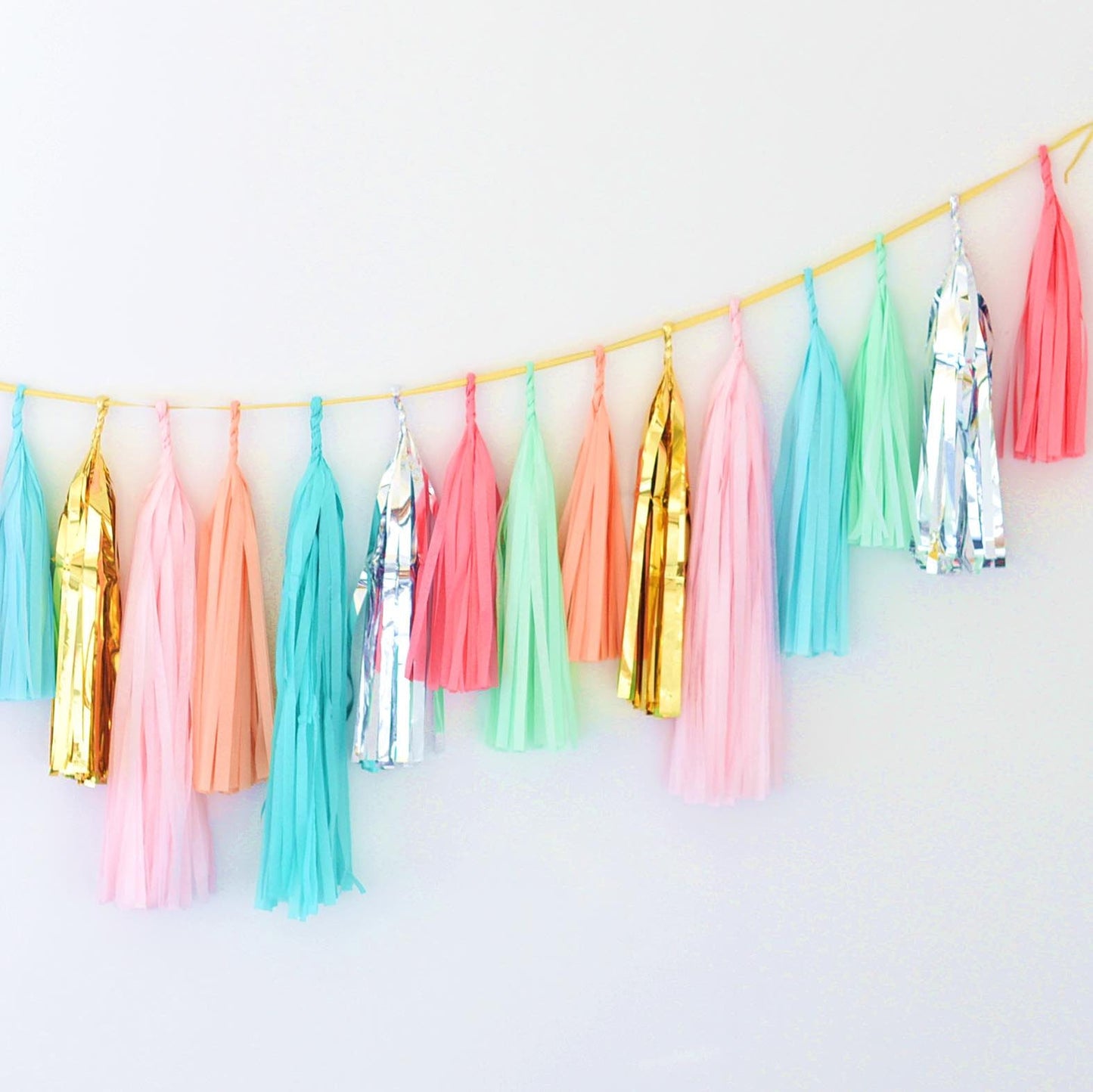 Fully Assembled Paper Tassel Garland - Nursery Decor, Party Decorations, 1st Birthday, Balloon Tail, Coral, Mint, Silver, Gold, Pink