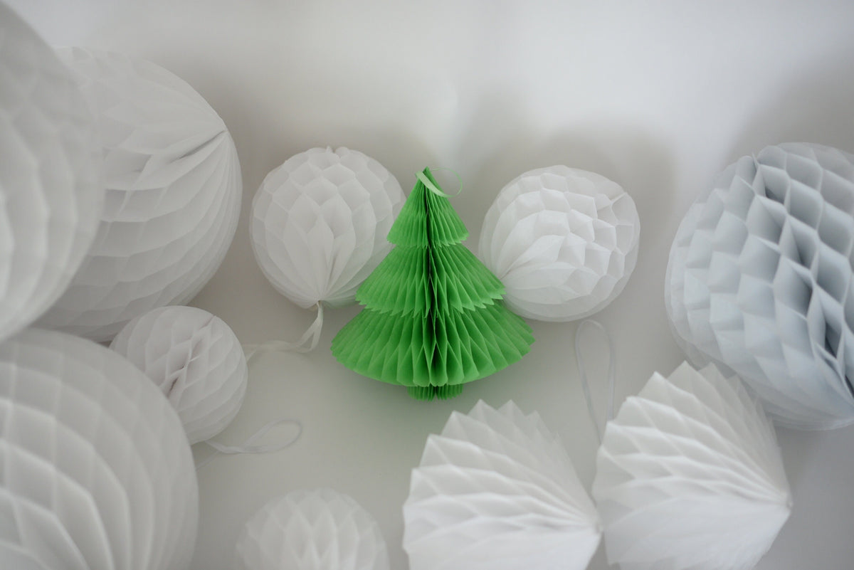 White and champagne paper honeycomb party decoration set Paper Christmas tree Winter bauble  wedding  birthday party decor gift eco friendly