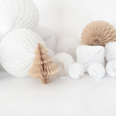 White and champagne paper honeycomb party decoration set Paper Christmas tree Winter bauble  wedding  birthday party decor gift eco friendly