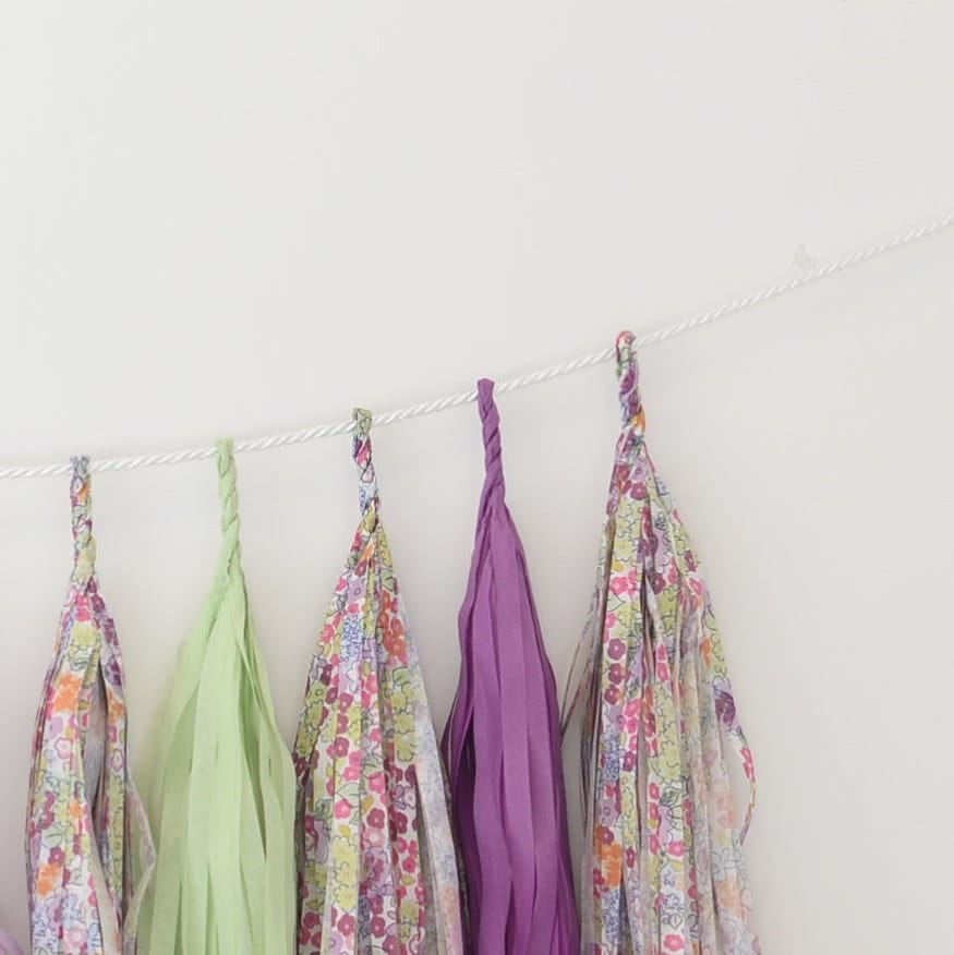 Pastel Floral Tassel Garland, Purple Sage Green Party Decorations, Fully Assembled Banner, Wedding