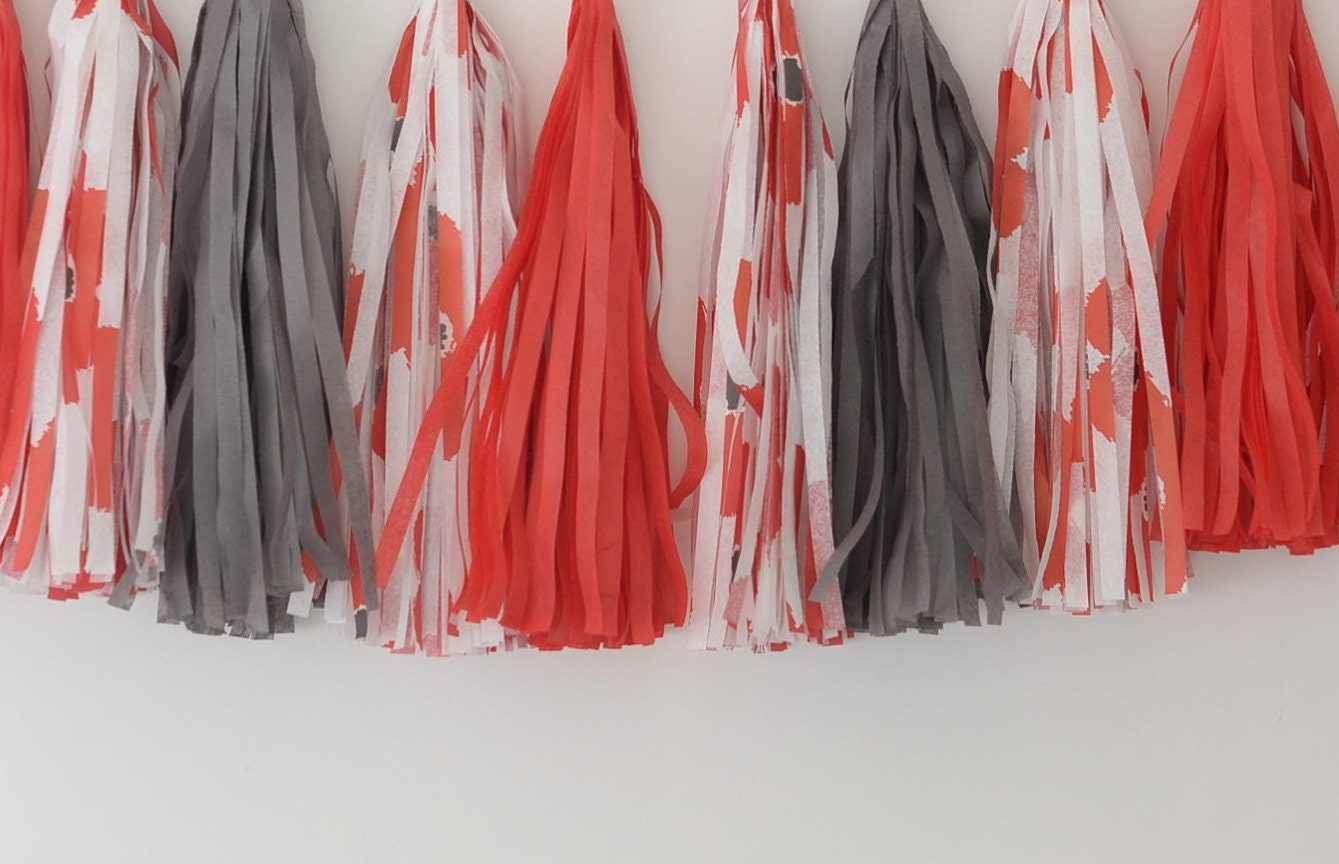 Red Floral Paper Tassel Garland: Party Decoration
