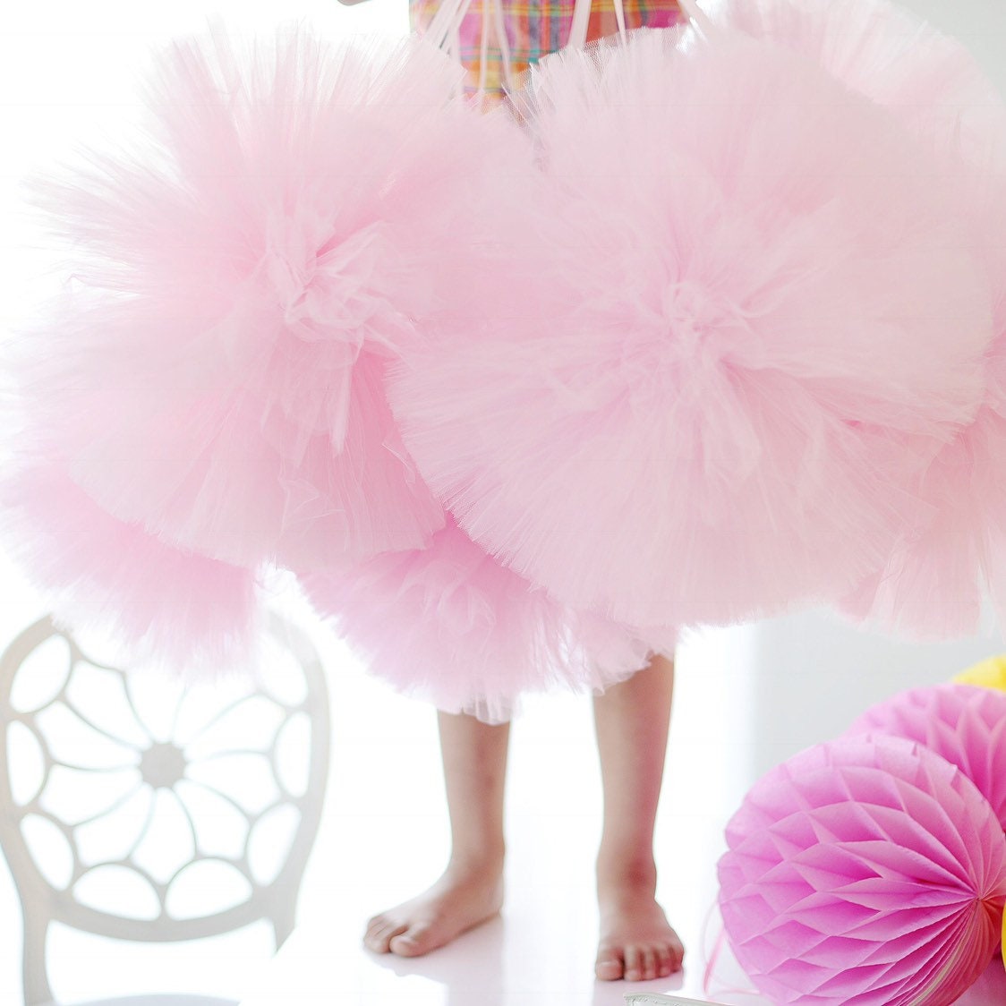 Extra large baby pink tulle pom poms set of 4  size 19”/49cm Baby shower, wedding,  princess birthday party decor