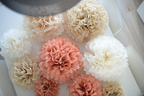 Neutral Paper Pom Poms Set of 20 Rustic Wedding Decor Fall Baby Shower Bridal Shower Birthday Party Nursery Decorations Boho Paper Flowers