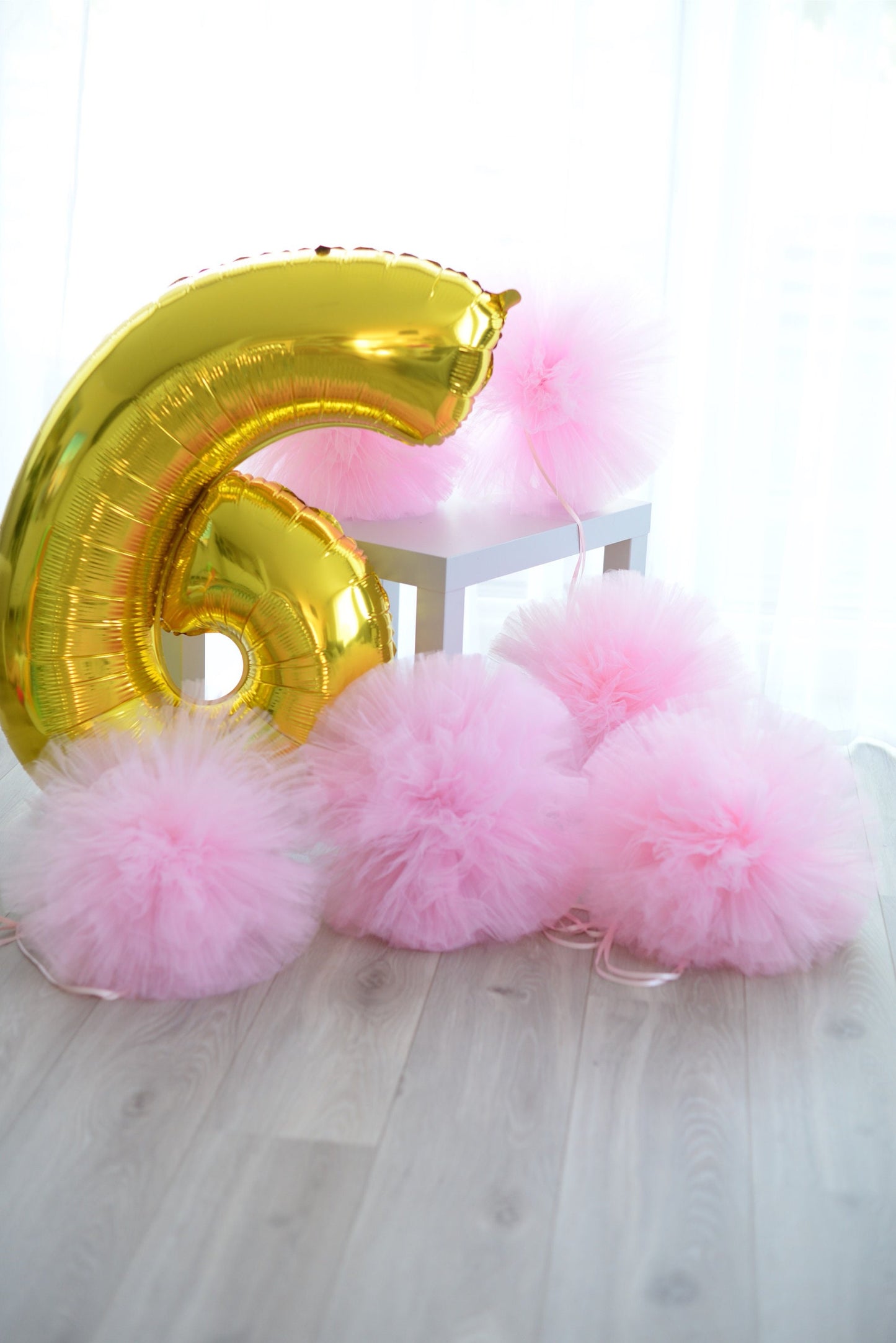 Extra large baby pink tulle pom poms set of 4  size 19”/49cm Baby shower, wedding,  princess birthday party decor