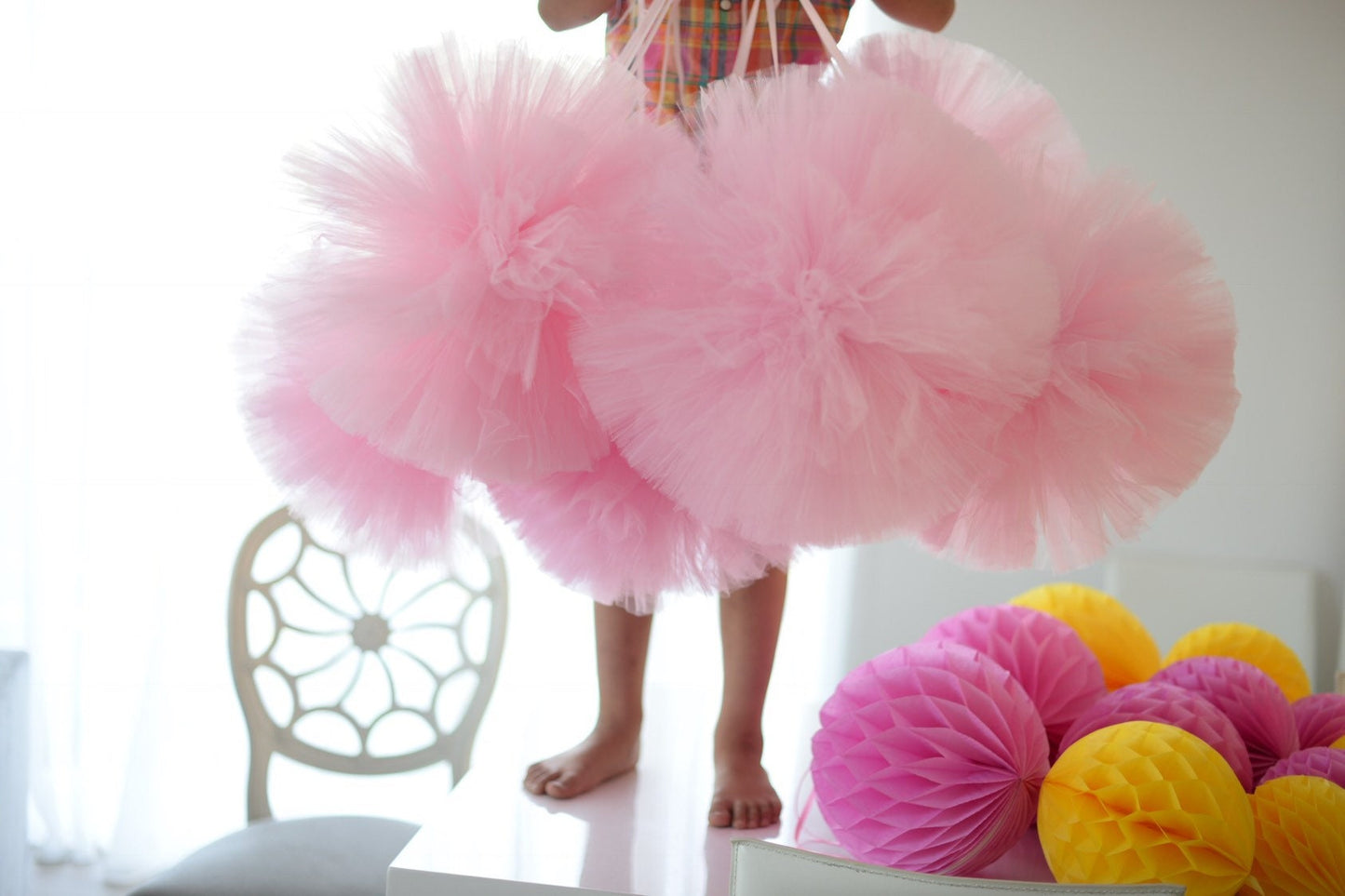 Extra large baby pink tulle pom poms set of 4  size 19”/49cm Baby shower, wedding,  princess birthday party decor