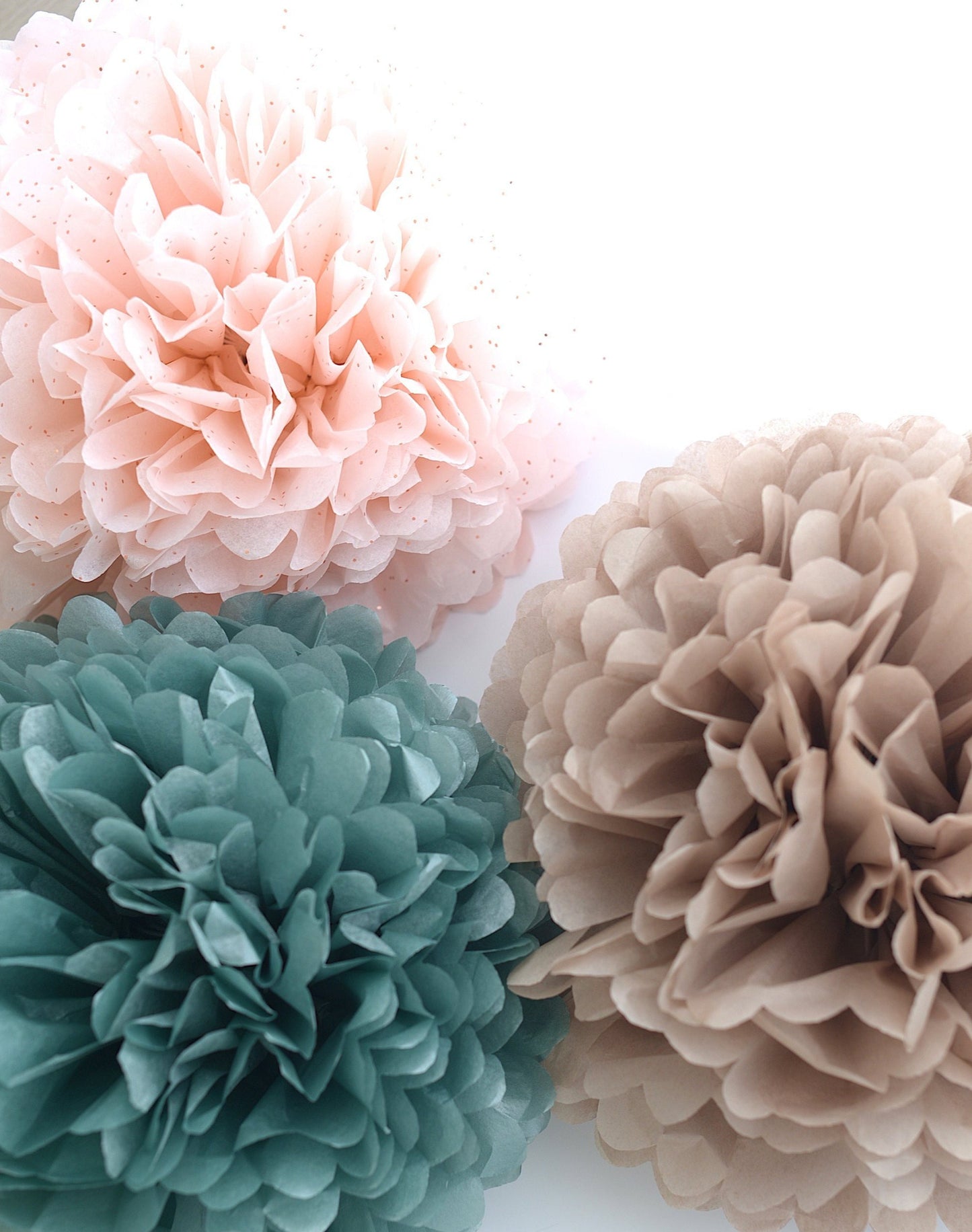 Rose gold on blush tissue paper pompom | Wedding party decorations