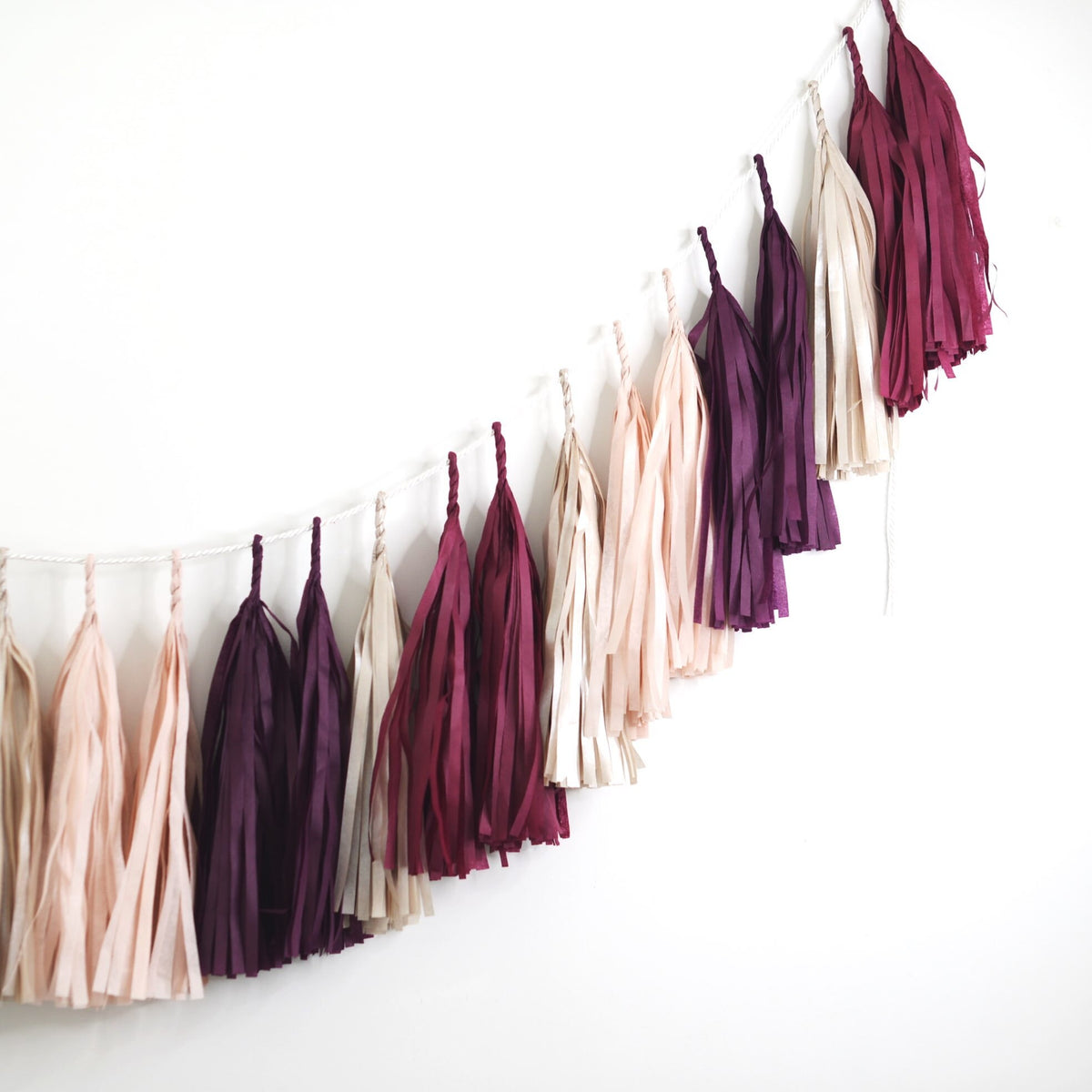 Burgundy Aubergine Tassel Garland, Champagne Dusty Pink Paper Wedding Backdrop Decor