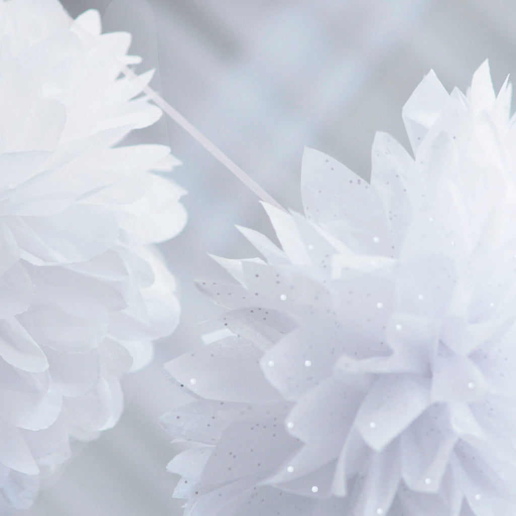 White with diamonds paper pompom - Shimmer White paper flowers - Wedding decorations