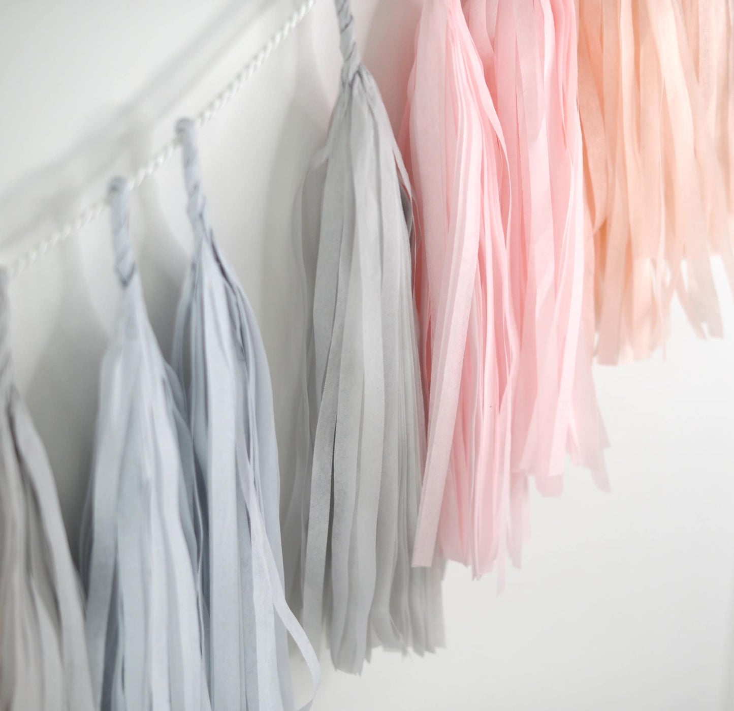 Blush Pink Paper Tassel Garland: Assembled Party Decor
