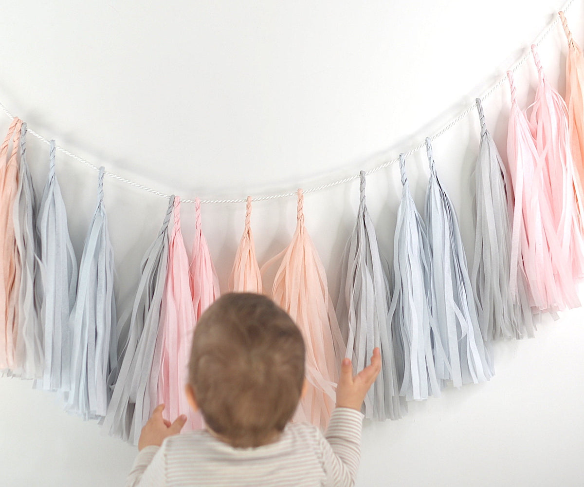 Blush Pink Paper Tassel Garland: Assembled Party Decor