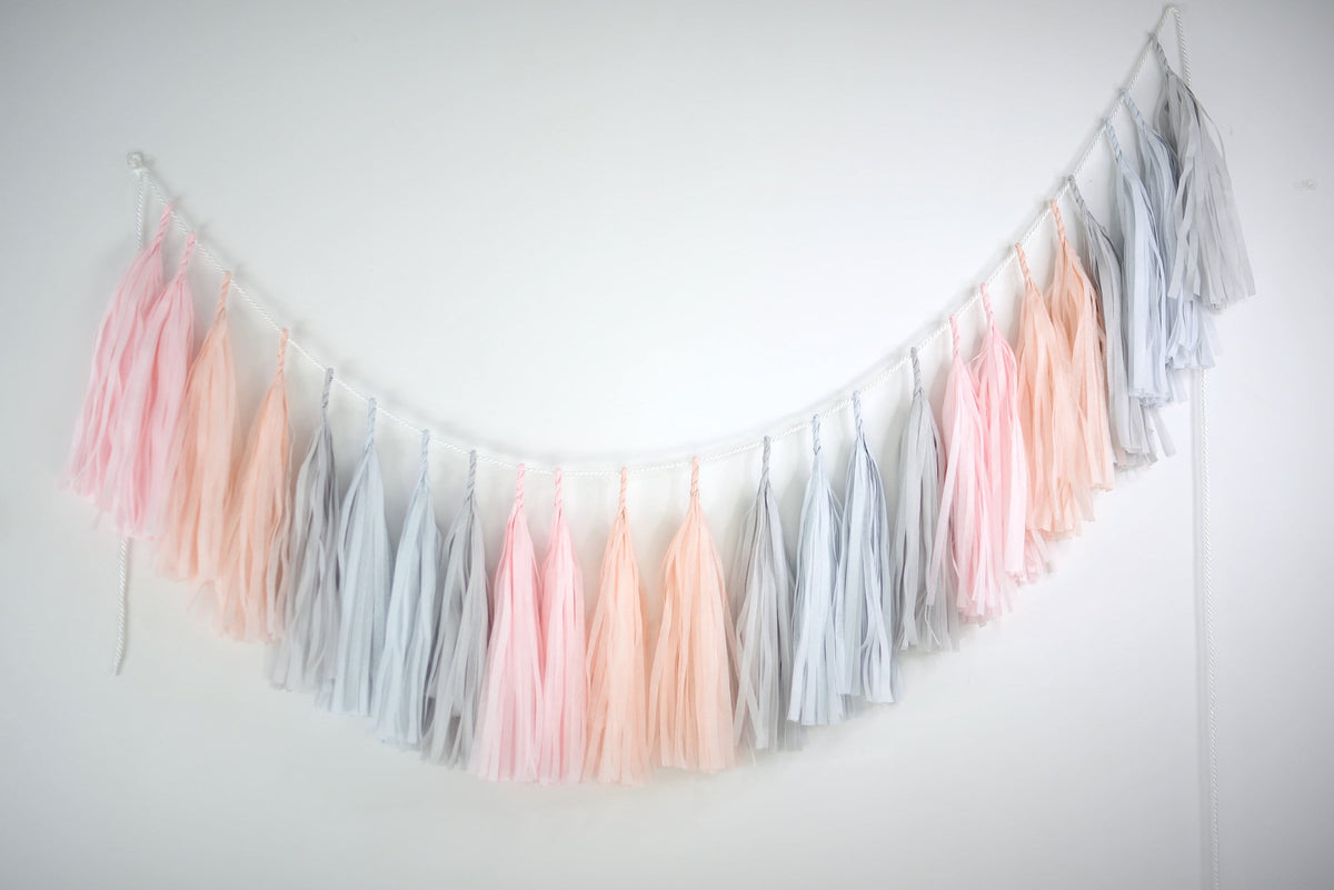 Blush Pink Paper Tassel Garland: Assembled Party Decor