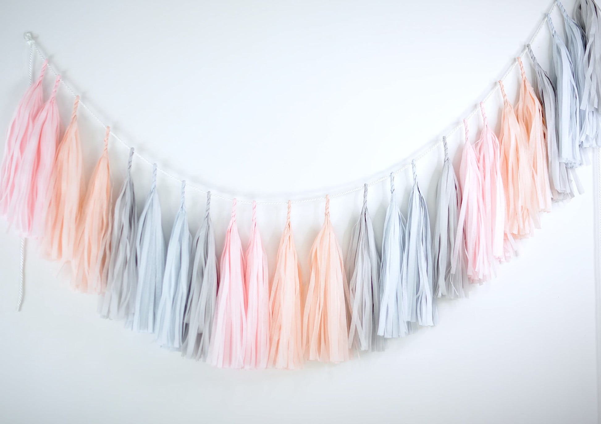 Blush Pink Paper Tassel Garland: Assembled Party Decor