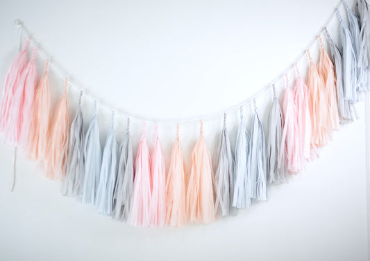 Blush Pink Paper Tassel Garland: Assembled Party Decor