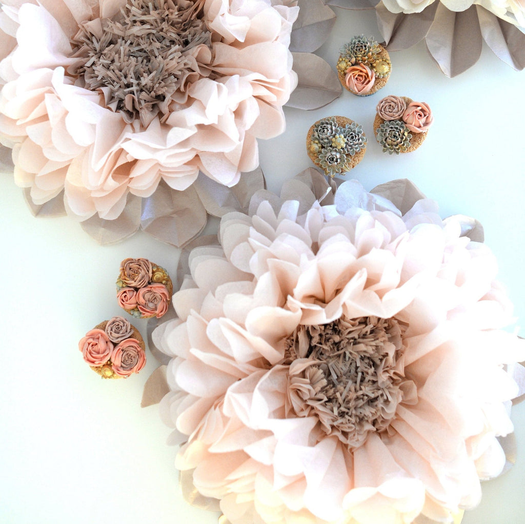Dusty blush pink and champagne large paper flower 3  set 20”(50cm) for wedding birthday party baby shower bridal shower home tea party decor