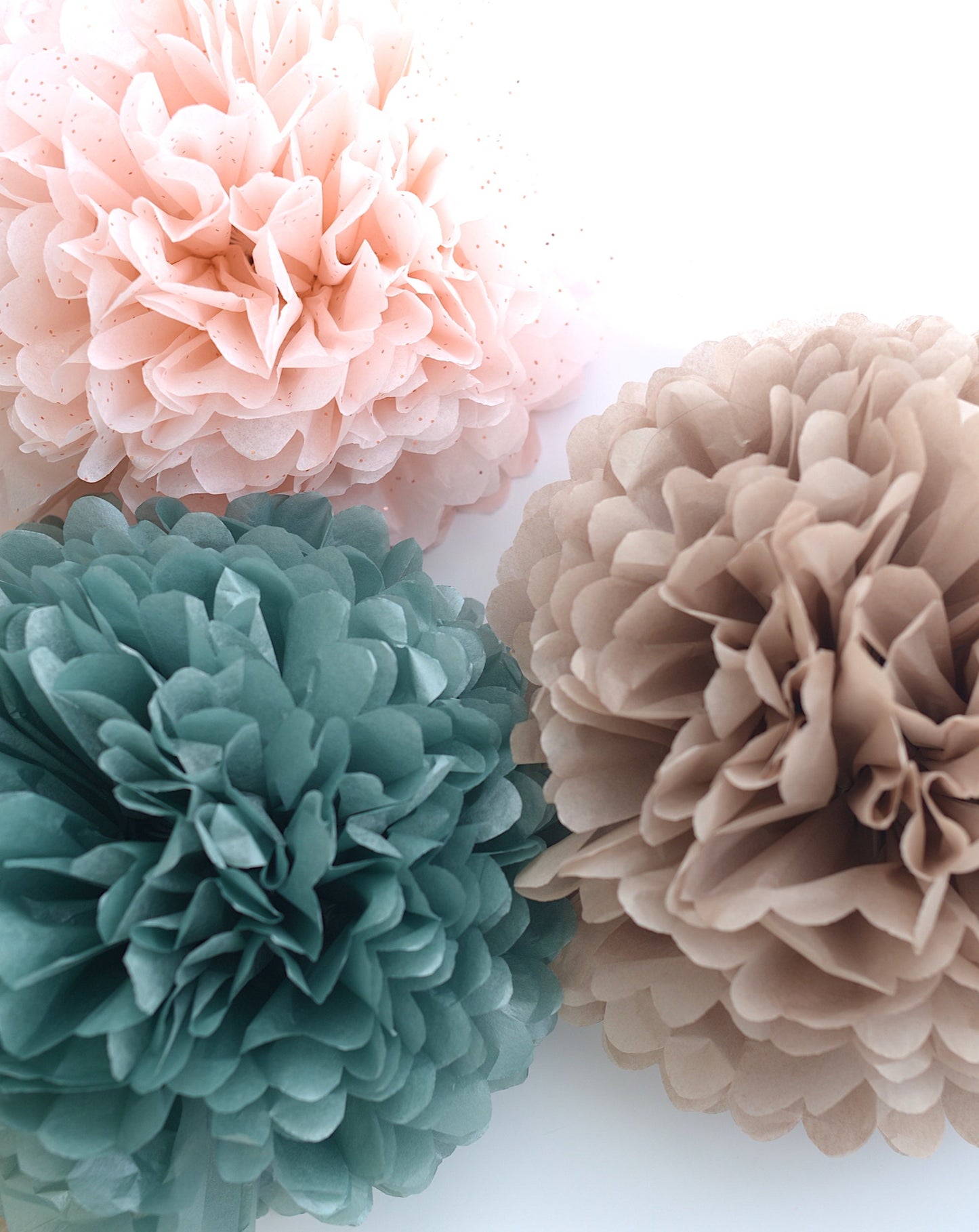 Rose gold on blush tissue paper pompom | Wedding party decorations