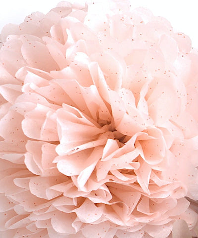 Rose gold on blush tissue paper pompom | Wedding party decorations