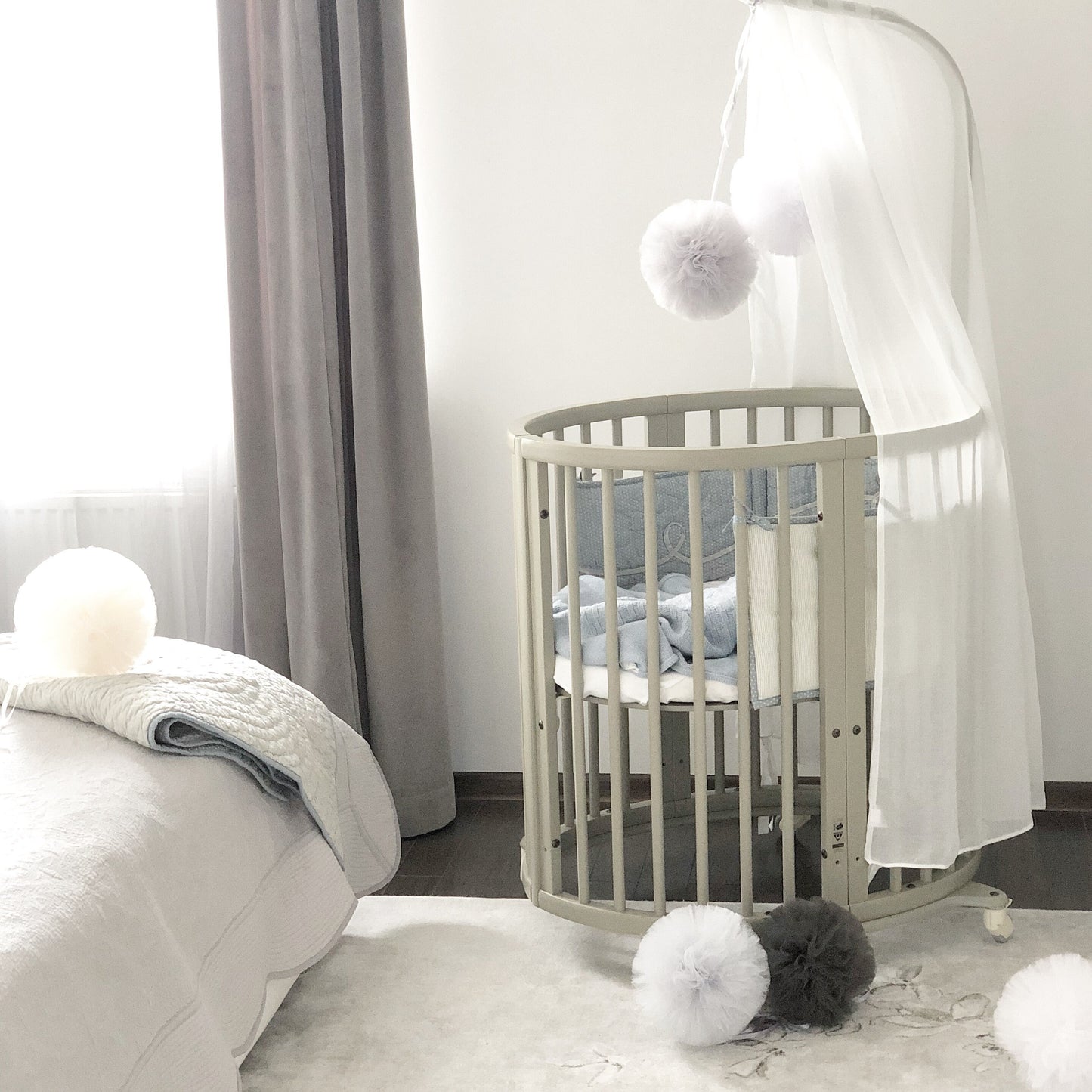 Light Grey Tulle Pom Poms - Elegant Party Decorations, Wedding Decor, Baby Shower & Nursery Canopy Hanging Tulle Balls