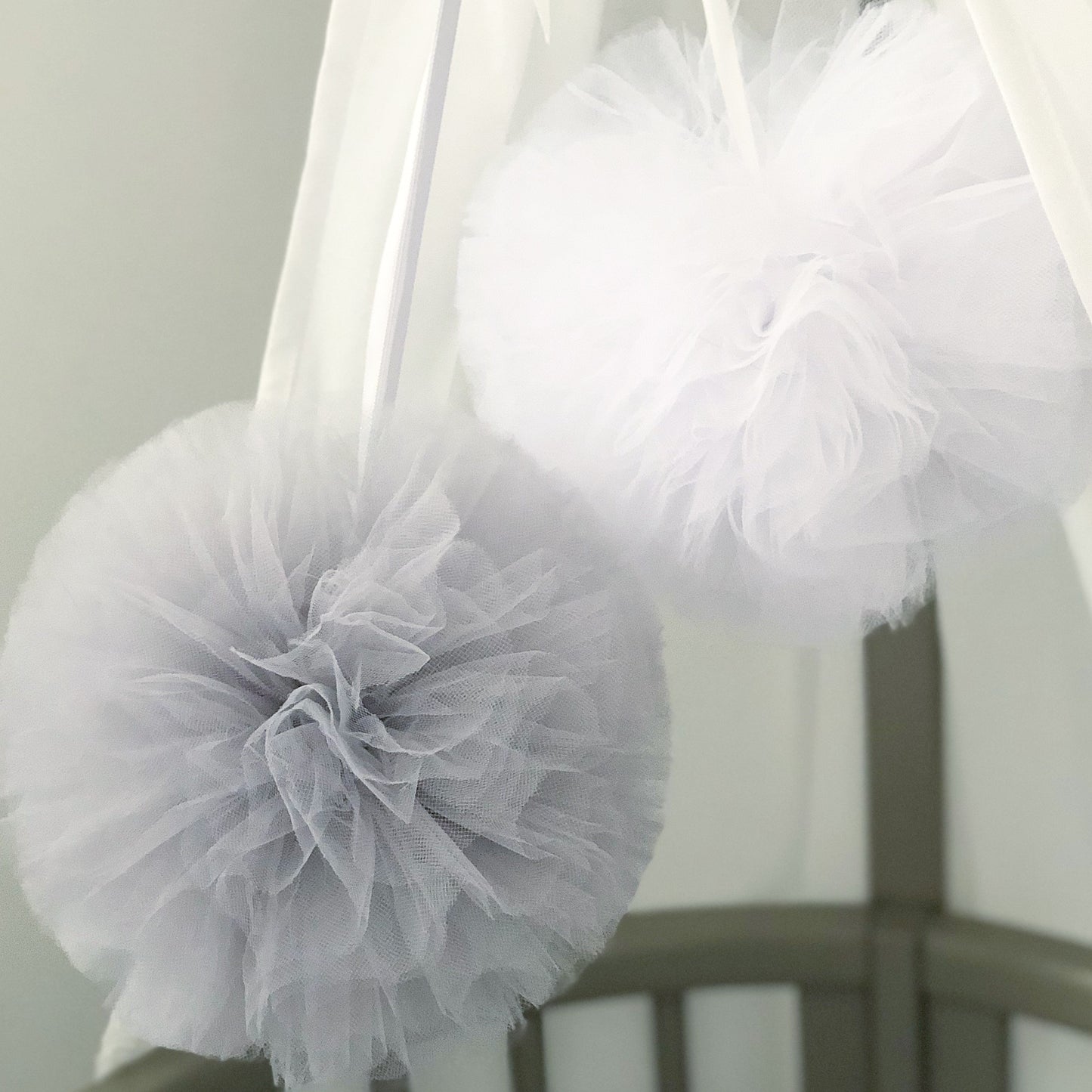 Light Grey Tulle Pom Poms - Elegant Party Decorations, Wedding Decor, Baby Shower & Nursery Canopy Hanging Tulle Balls