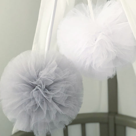 Light Grey Tulle Pom Poms - Elegant Party Decorations, Wedding Decor, Baby Shower & Nursery Canopy Hanging Tulle Balls