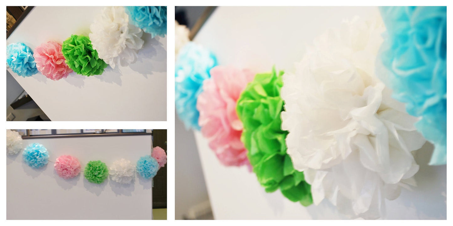 Custom Mini Paper Pom Pom Garland - 2m (78”) Party Decoration, Handmade and Eco-Friendly