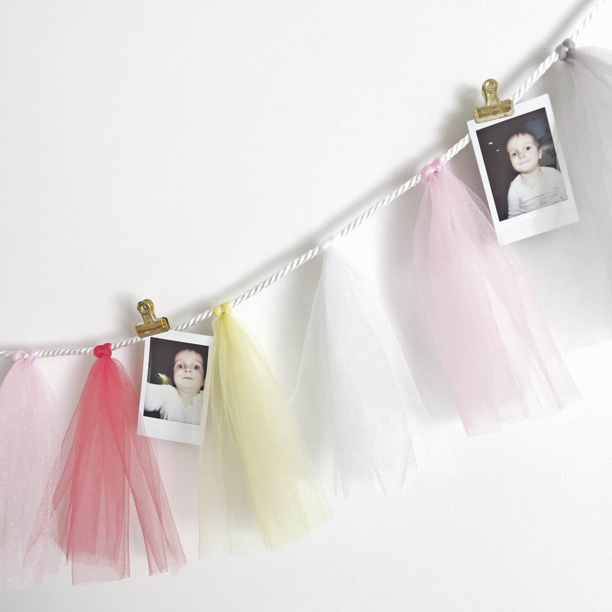 First Birthday Tulle Tassel Photo Bunting: Pastel Party Decor
