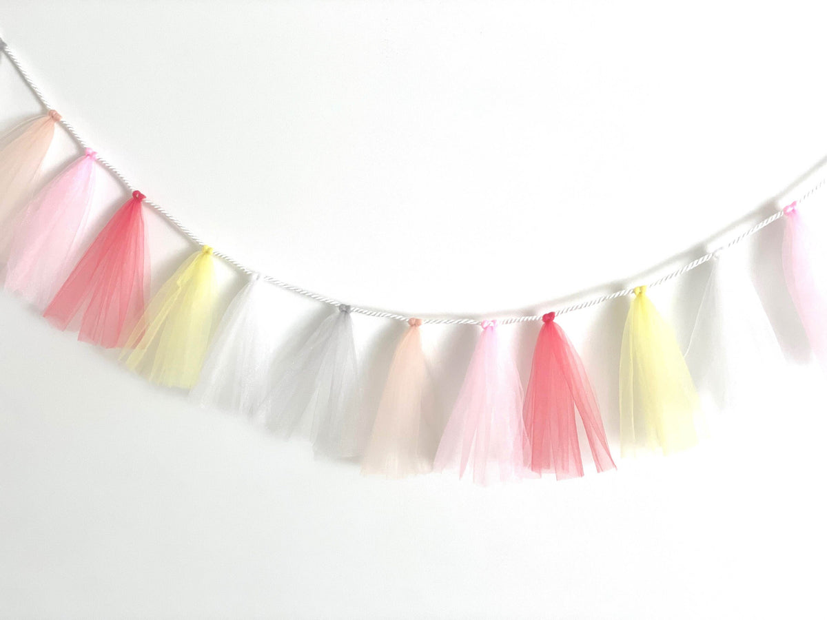 First Birthday Tulle Tassel Photo Bunting: Pastel Party Decor