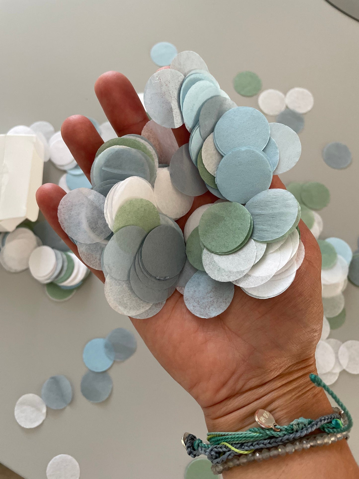 Eco-Friendly Wedding Confetti - Biodegradable Tissue Paper Circles in Dusty Blue, Green, Grey | Sustainable Decor | 15g wedding, birthday