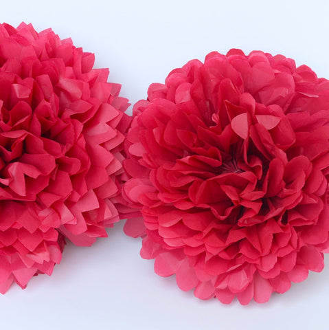 Cranberry Red Tissue Paper Pom Pom – Handmade Party Decor for Birthdays, Winter Weddings, Christmas, & Holiday Decorations - eco friendly