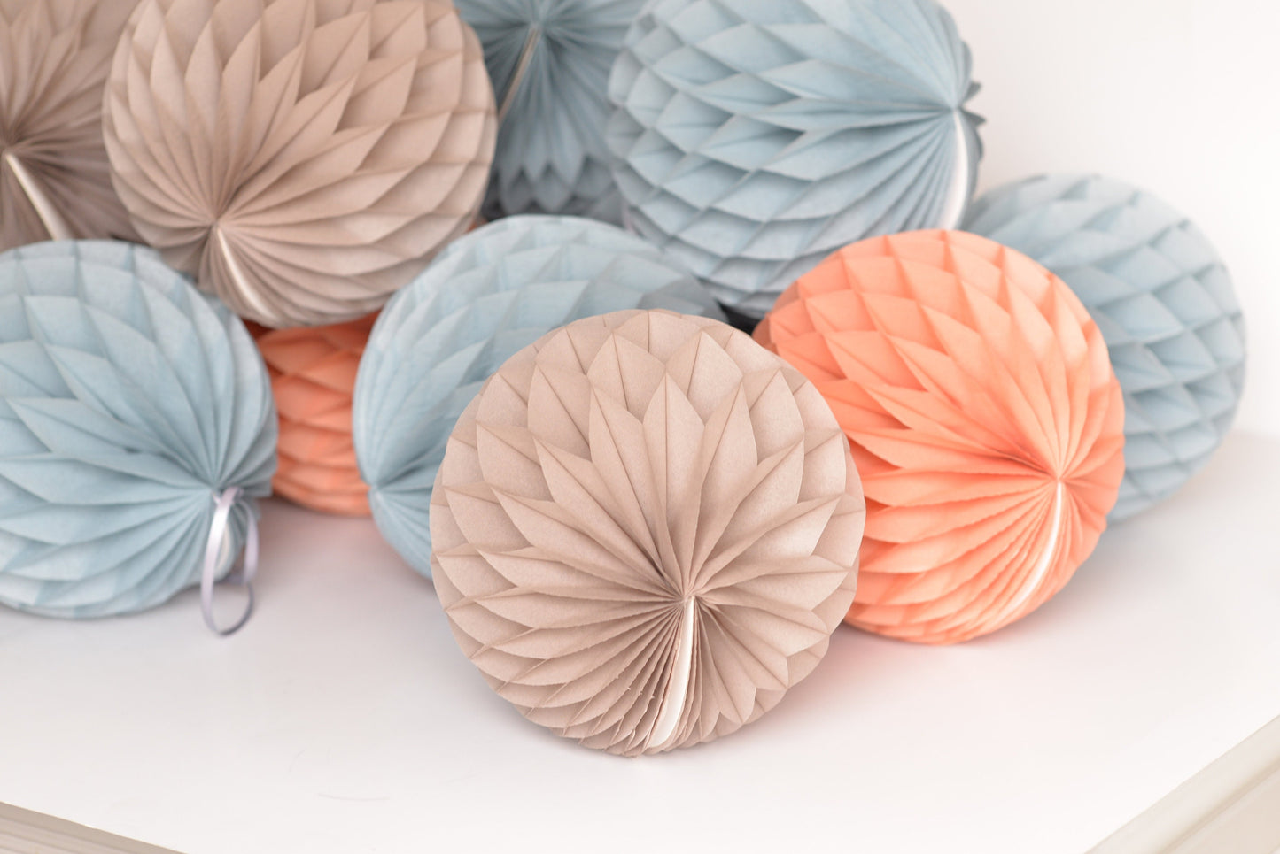Dusty Blue, Terracotta, and Taupe Honeycomb Ball Set Sustainable Paper Decorations for Weddings, Baby Showers  Parties