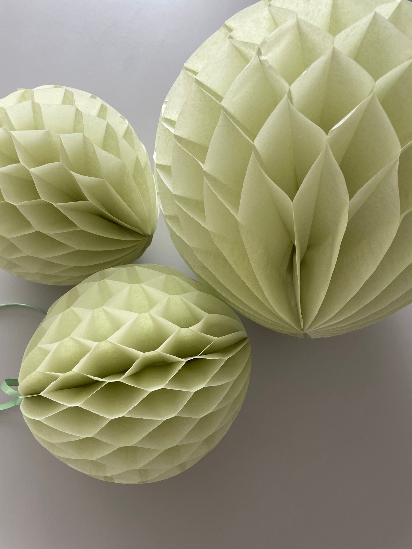 Paper Honeycomb Set party decorations in Sage Green, Celery, Light Green, Almond Milk Decorations for wedding, birthday party, baby shower