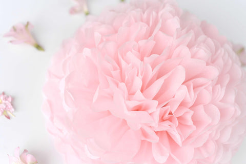 Light Pink Paper Pom Pom party decorations Very fluffy Pastel Pink paper Flowers for Wedding, birthday party, kids room Baby Shower Decor